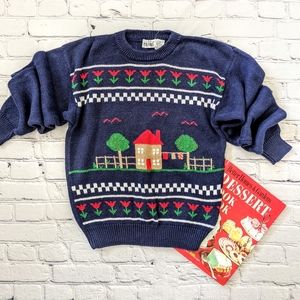 Vintage 70/80's sweater with house/country scene sz small